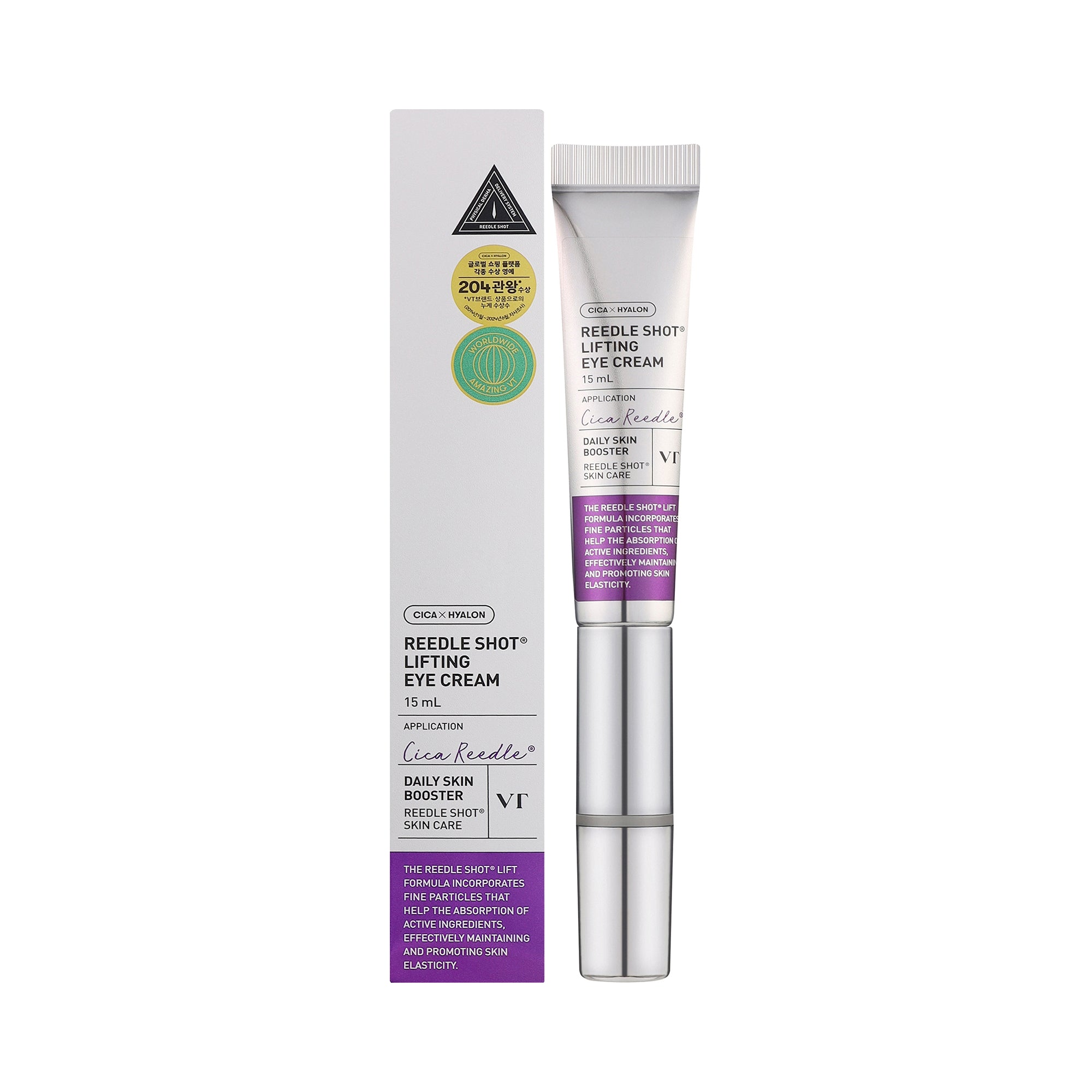 کرم لیفتینگ و جوانساز دور چشم وی تی همراه با سری ماساژور مدل REEDLE SHOT LIFTING EYE CREAM