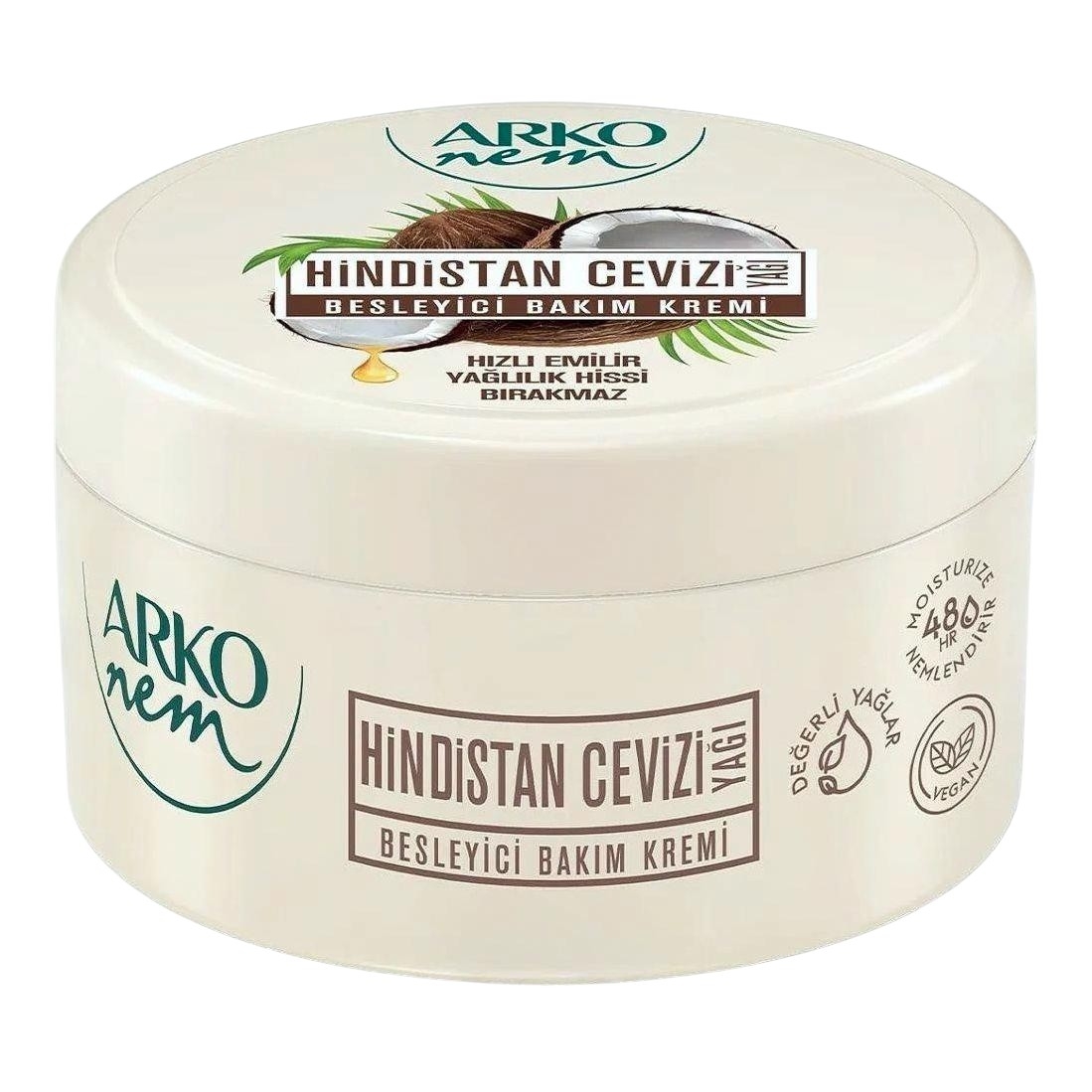 کرم مرطوب‌کننده و مغذی دست و بدن آرکو مدل arko nem coconut oil حاوی روغن نارگیل