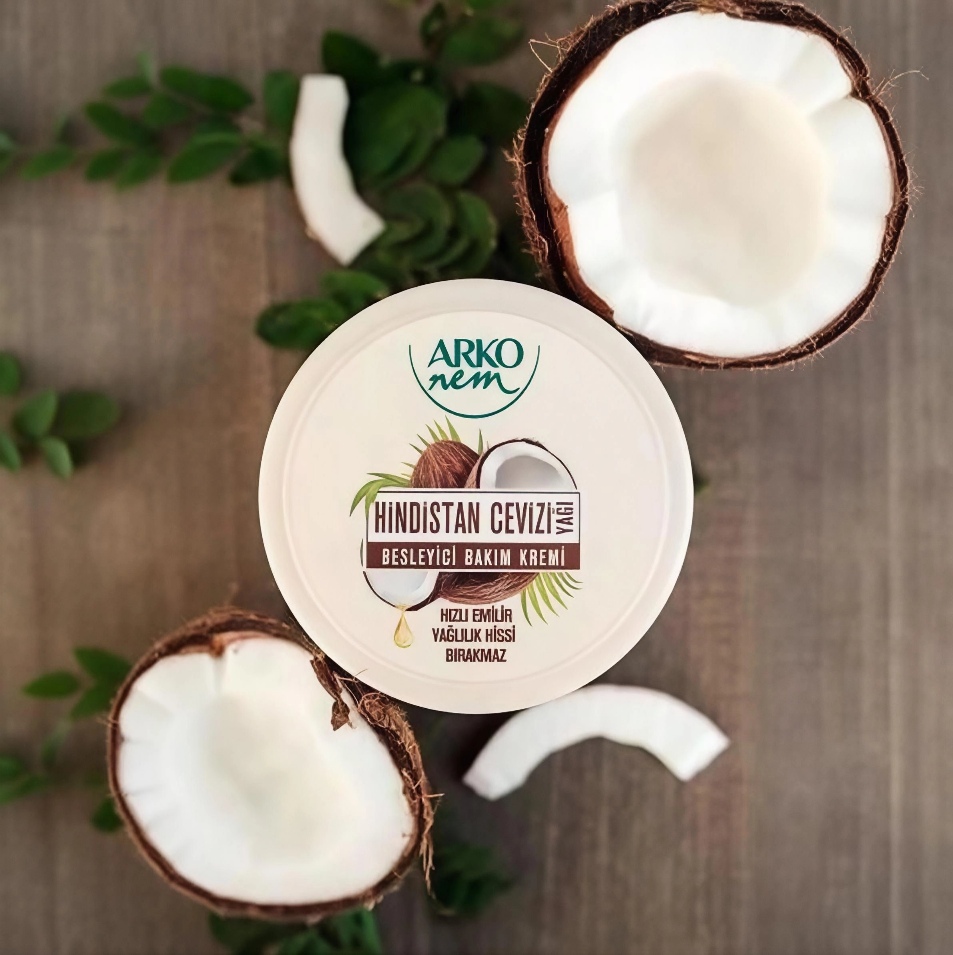 کرم مرطوب‌کننده و مغذی دست و بدن آرکو مدل arko nem coconut oil حاوی روغن نارگیل