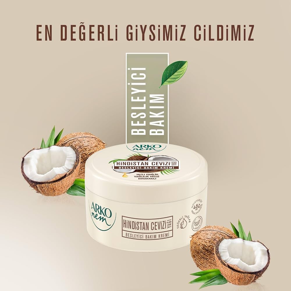 کرم مرطوب‌کننده و مغذی دست و بدن آرکو مدل arko nem coconut oil حاوی روغن نارگیل
