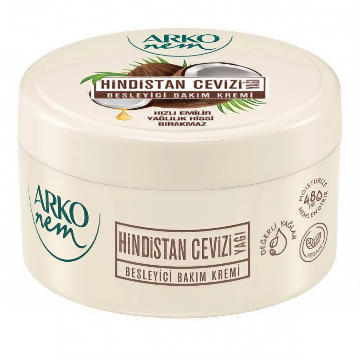 کرم مرطوب‌کننده و مغذی دست و بدن آرکو مدل arko nem coconut oil حاوی روغن نارگیل