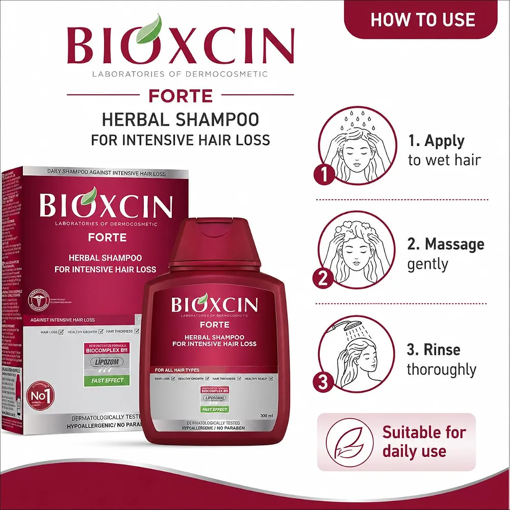 شامپو مو ضد ریزش و تقویت کننده بیوکسین مدل FORTE HERBAL SHAMPOO FOR INTENSIVE HAIR LOSS