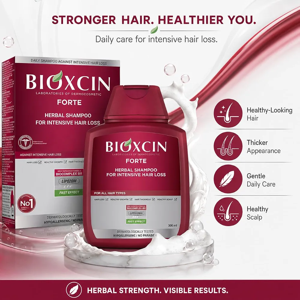 شامپو مو ضد ریزش و تقویت کننده بیوکسین مدل FORTE HERBAL SHAMPOO FOR INTENSIVE HAIR LOSS