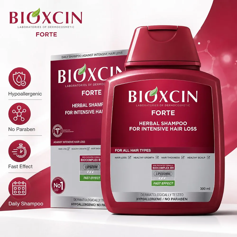شامپو مو ضد ریزش و تقویت کننده بیوکسین مدل FORTE HERBAL SHAMPOO FOR INTENSIVE HAIR LOSS