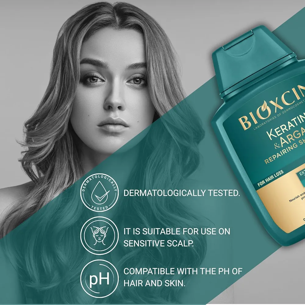 شامپو مو ترمیم‌کننده و ضدریزش کراتین و آرگان بیوکسین مدل KERATIN & ARGAN REPAIRING SHAMPOO