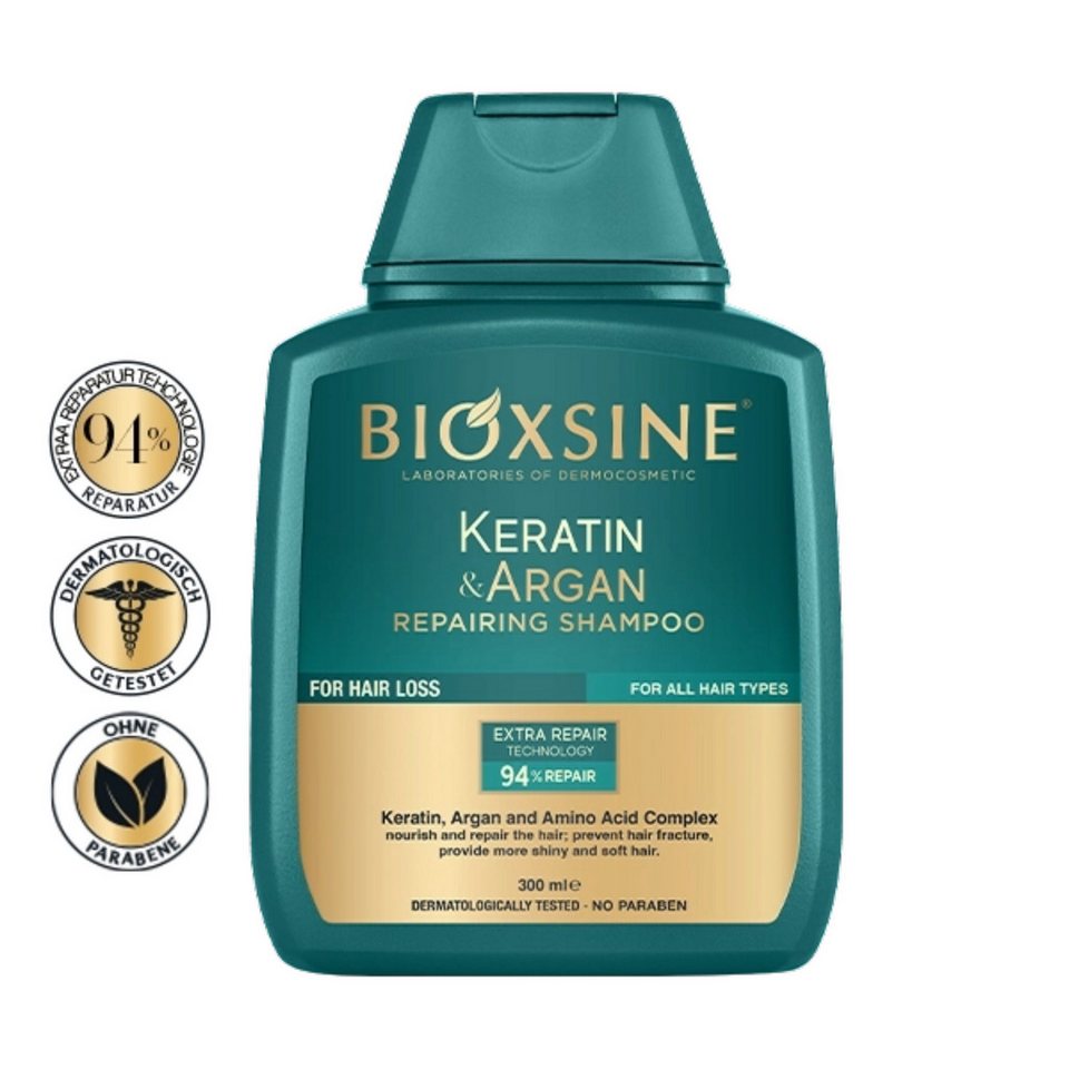 شامپو مو ترمیم‌کننده و ضدریزش کراتین و آرگان بیوکسین مدل KERATIN & ARGAN REPAIRING SHAMPOO