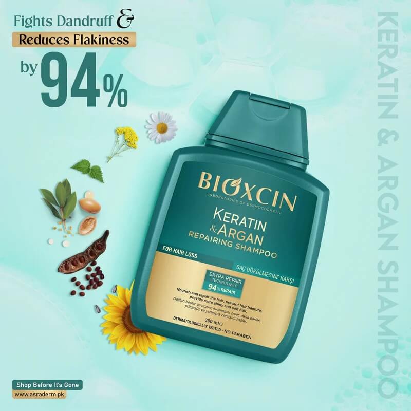 شامپو مو ترمیم‌کننده و ضدریزش کراتین و آرگان بیوکسین مدل KERATIN & ARGAN REPAIRING SHAMPOO