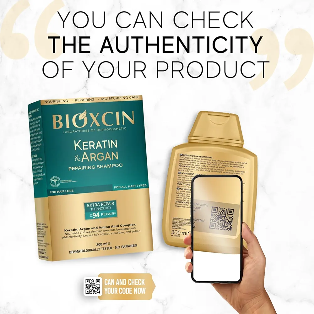 شامپو مو ترمیم‌کننده و ضدریزش کراتین و آرگان بیوکسین مدل KERATIN & ARGAN REPAIRING SHAMPOO