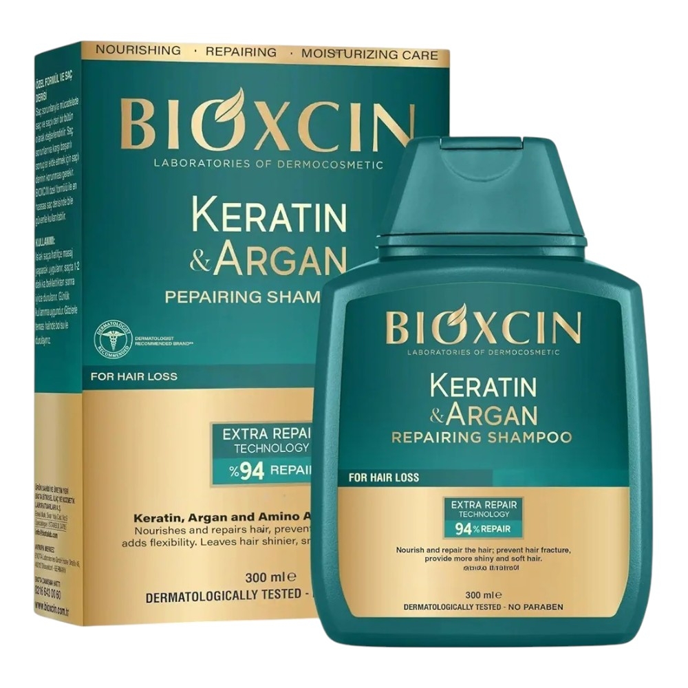 شامپو مو ترمیم‌کننده و ضدریزش کراتین و آرگان بیوکسین مدل KERATIN & ARGAN REPAIRING SHAMPOO