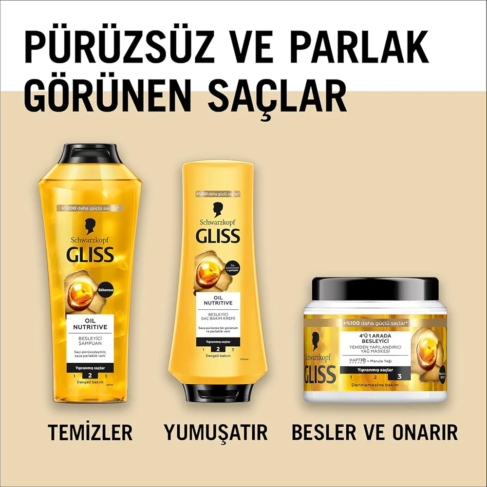 شامپو مغذی و نرم‌کننده گلیس مدل schwarzkopf GLISS OIL NUTRITIVE 500ml حاوی امگا 9 و روغن مارولا