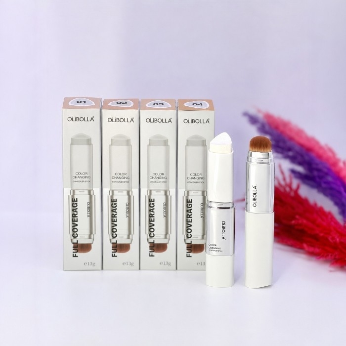 کانسیلر استیکی دوطرفه اولی‌بولا مدل Color Changing Concealer stick Full Coverage همراه با براش