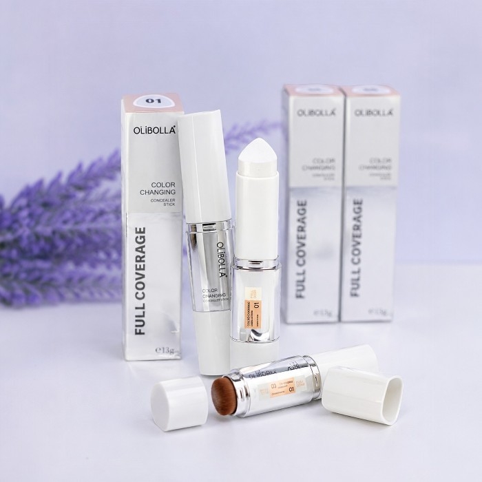 کانسیلر استیکی دوطرفه اولی‌بولا مدل Color Changing Concealer stick Full Coverage همراه با براش