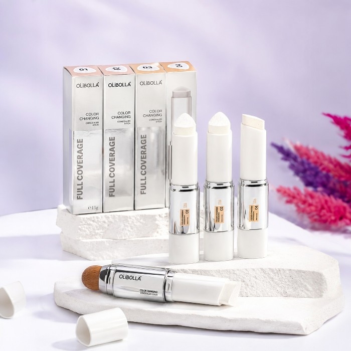 کانسیلر استیکی دوطرفه اولی‌بولا مدل Color Changing Concealer stick Full Coverage همراه با براش