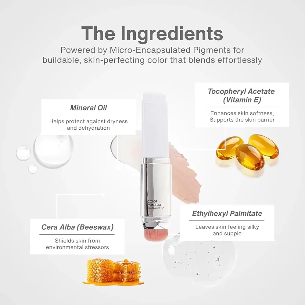 کانسیلر استیکی دوطرفه اولی‌بولا مدل Color Changing Concealer stick Full Coverage همراه با براش
